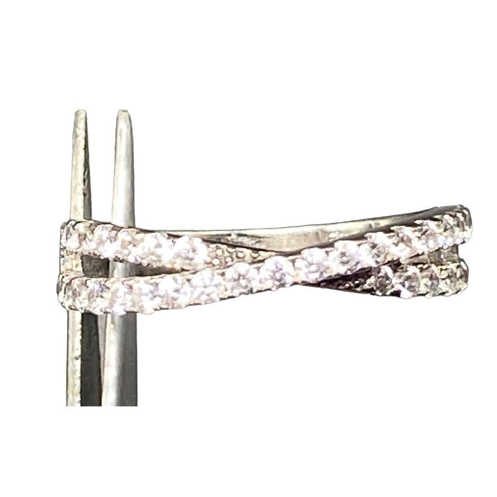 Sterling silver 925 Cz double eternity band with center crossover feature size 7 - Picture 5 of 8